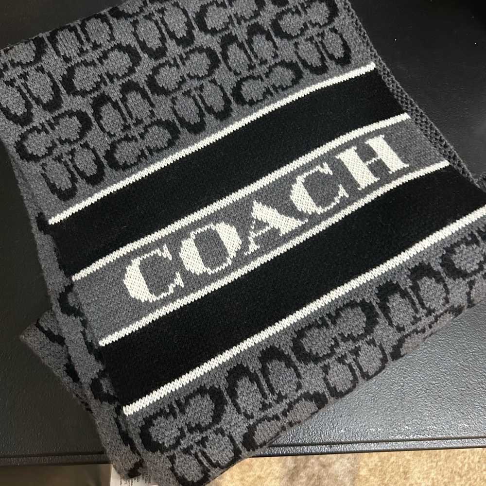 Coach Black and Gray Patterned Scarf